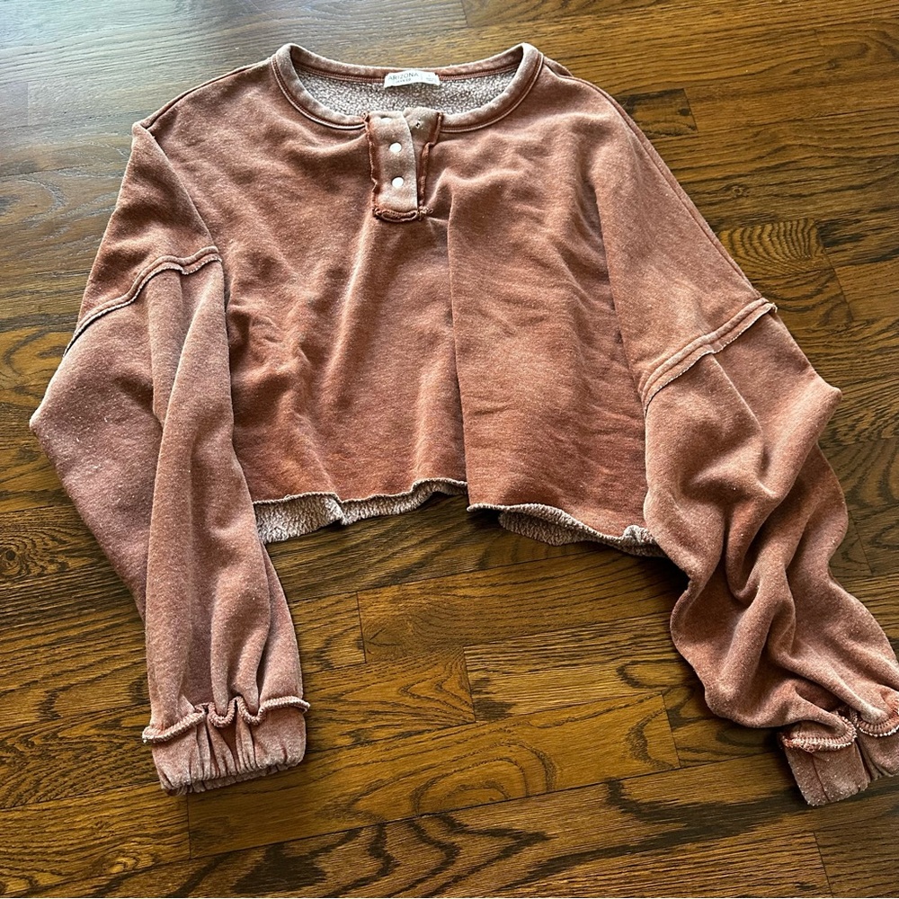 Arizona Jean Company Cropped oversized fleece pullover sweater | vintage wash